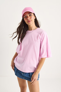 %100 Organik Pamuk Oversize Basic T-Shirt 60602065 - Şeker Pembe
