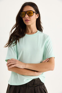 %100 Organik Pamuk Relaxed Fit Yırtmaçlı Yuvarlak Yakalı T-Shirt 60602050 - Mint Yeşili