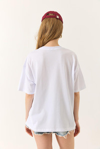 %100 Organik Pamuk Relaxed Fit Yırtmaçlı Yuvarlak Yakalı T-Shirt 60602047 - Beyaz