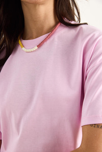 %100 Organik Pamuk Relaxed Fit Yırtmaçlı Yuvarlak Yakalı T-Shirt 60602050 - Pembe
