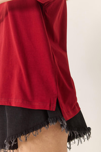 %100 Organik Pamuk Relaxed Fit Yırtmaçlı Yuvarlak Yakalı T-Shirt 60602047 - Bordo
