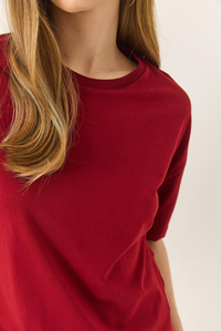 %100 Organik Pamuk Relaxed Fit Yırtmaçlı Yuvarlak Yakalı T-Shirt 60602050 - Bordo