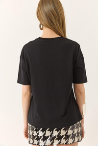 %100 Organik Pamuk Relaxed Fit Yuvarlak Yakalı T-Shirt 60602050 - Siyah