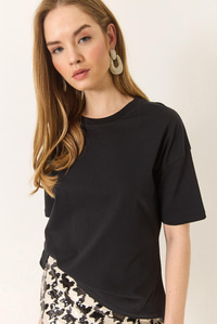 %100 Organik Pamuk Relaxed Fit Yuvarlak Yakalı T-Shirt 60602050 - Siyah