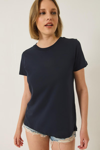 %100 Organik Pamuklu Comfort Fit Arkası Uzun Basic T-shirt 60602049 - Lacivert
