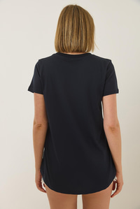 %100 Organik Pamuklu Comfort Fit Arkası Uzun Basic T-shirt 60602049 - Lacivert