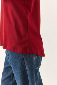 %100 Organik Pamuklu Comfort Fit Arkası Uzun Basic T-shirt 60602049 - Bordo