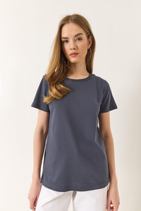 %100 Organik Pamuklu Comfort Fit Arkası Uzun Basic T-shirt 60602049 - Antrasit