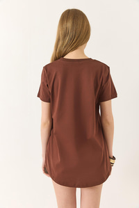 %100 Organik Pamuklu Comfort Fit Arkası Uzun Basic T-shirt 60602049 - Kahve