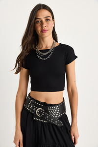 %100 Pamuklu Crop T-Shirt 60602062 - Siyah