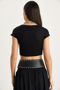 %100 Pamuklu Crop T-Shirt 60602062 - Siyah