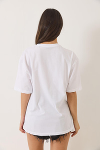 1990 Baskılı Bisiklet Yaka Kısa Kollu Oversize Basic T-Shirt 0266 60283159 - Beyaz