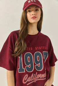 1997 Baskılı Pamuklu Oversize T-Shirt 3056 60284048 - Bordo