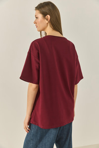 1997 Baskılı Pamuklu Oversize T-Shirt 3056 60284048 - Bordo