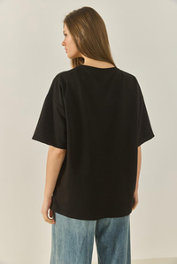 1997 Baskılı Pamuklu Oversize T-Shirt 3056 60284048 - Siyah