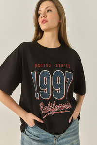 1997 Baskılı Pamuklu Oversize T-Shirt 3056 60284048 - Siyah