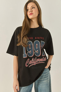 1997 Baskılı Pamuklu Oversize T-Shirt 3056 60284048 - Siyah