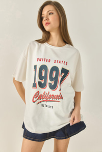 1997 Baskılı Pamuklu Oversize T-Shirt 3056 60284048 - Beyaz