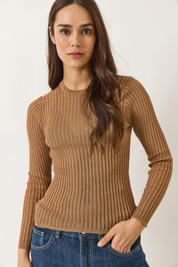 Ajurlu Bisiklet Yaka Metalik Simli Bluz 1031 60283144 - Camel