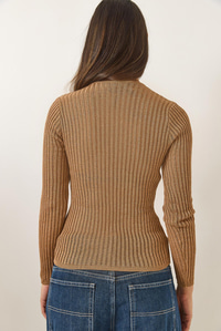 Ajurlu Bisiklet Yaka Metalik Simli Bluz 1031 60283144 - Camel