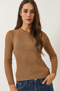 Ajurlu Bisiklet Yaka Metalik Simli Bluz 1031 60283144 - Camel