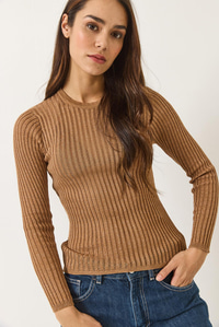 Ajurlu Bisiklet Yaka Metalik Simli Bluz 1031 60283144 - Camel