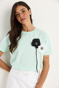 Aksesuarlı Kısa Kollu Pamuklu T-Shirt 60602041 - Mint Yeşili