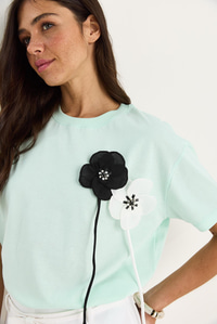 Aksesuarlı Kısa Kollu Pamuklu T-Shirt 60602041 - Mint Yeşili