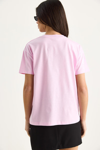 Aksesuarlı Kısa Kollu Pamuklu T-Shirt 60602041 - Pembe
