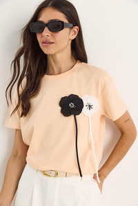 Aksesuarlı Kısa Kollu Pamuklu T-Shirt 60602041 - Yavru Ağzı