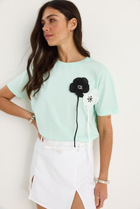 Aksesuarlı Kısa Kollu Pamuklu T-Shirt 60602041 - Mint Yeşili