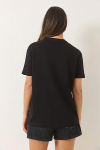 Aksesuarlı Kısa Kollu Pamuklu T-Shirt 60602041 - Siyah