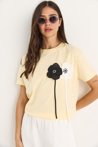 Aksesuarlı Kısa Kollu Pamuklu T-Shirt 60602041 - Tereyağ