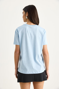 Aksesuarlı Kısa Kollu Pamuklu T-Shirt 60602041 - Mavi
