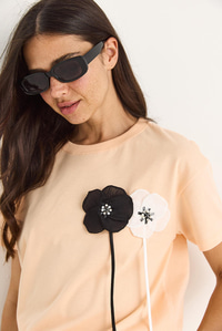 Aksesuarlı Kısa Kollu Pamuklu T-Shirt 60602041 - Yavru Ağzı