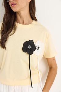 Aksesuarlı Kısa Kollu Pamuklu T-Shirt 60602041 - Tereyağ