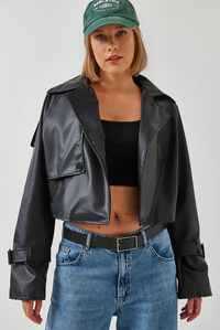 Aller Detay Crop Deri Ceket 2607 60351263 - Siyah