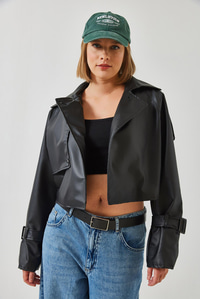 Aller Detay Crop Deri Ceket 2607 60351263 - Siyah