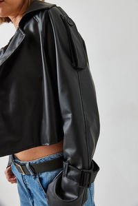 Aller Detay Crop Deri Ceket 2607 60351263 - Siyah