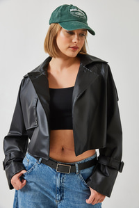 Aller Detay Crop Deri Ceket 2607 60351263 - Siyah