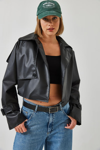 Aller Detay Crop Deri Ceket 2607 60351263 - Siyah