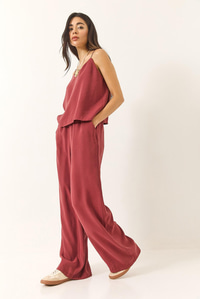 Askılı Dokuma Modal Bluz Pantolon Alt-Üst Takım 9298 60281024 - Bordo