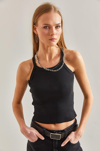 Askılı Kaşkorse Bluz 60101010 - Siyah BLUZ modelleri