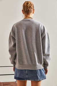 Athletic Baskılı Üç İplik Şardonlu Sweatshirt - Gri SWEATSHİRT modelleri