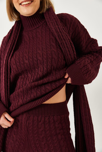 Atkılı Saç Örgülü Premium Pamuklu Balıkçı Yaka 3'lü Takım 241060 60261331 - Bordo