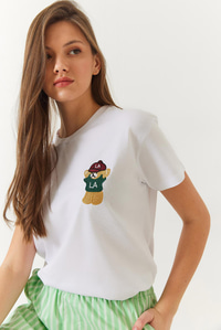Ayıcık Baskılı Tshirt 60602007 - Beyaz