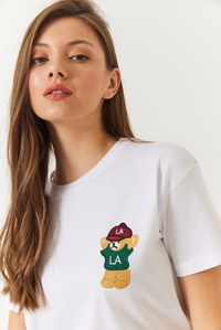 Ayıcık Baskılı Tshirt 60602007 - Beyaz