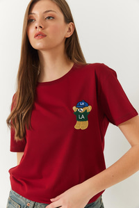 Ayıcık Baskılı Tshirt 60602007 - Bordo