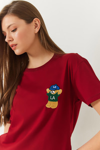 Ayıcık Baskılı Tshirt 60602007 - Bordo