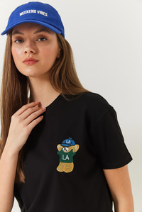 Ayıcık Baskılı Tshirt 60602007 - Siyah